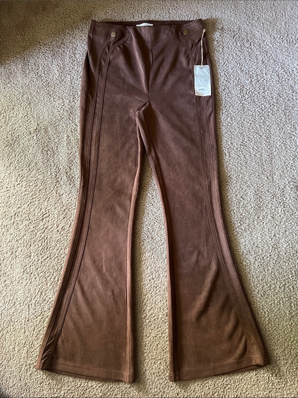 NWT Dakota Blue Boho Flare Choco Brown Suede-Look Women's Pants Western Sz M